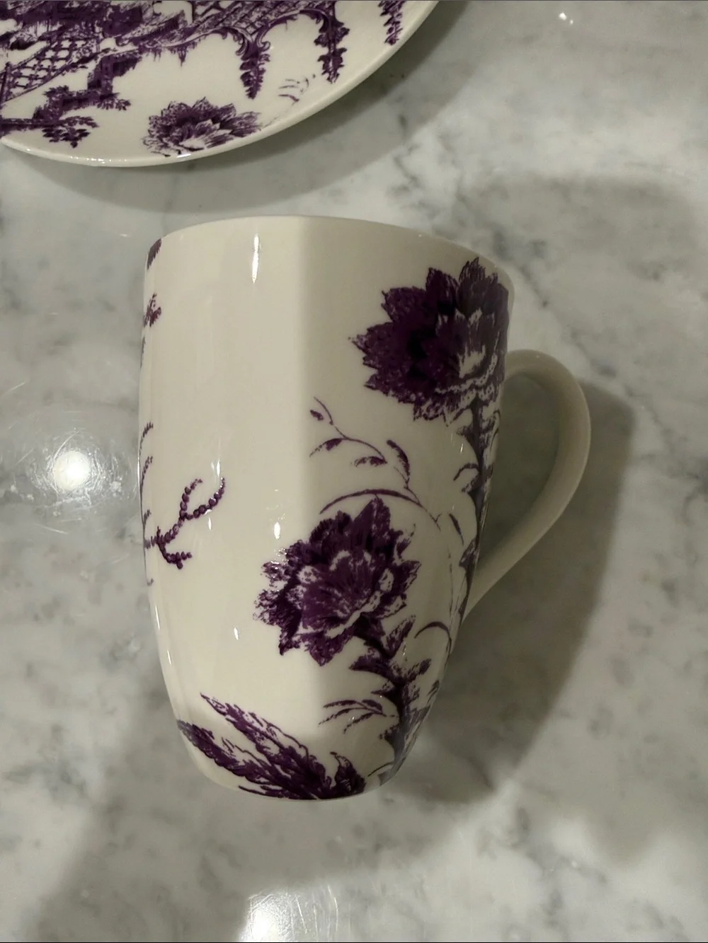 SCALAMANDRE by LENOX Toile Tale Amethyst 2 Accent Plates & Mug Pattern:  L TOTAM